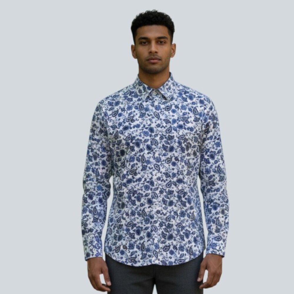 Robert Graham Men Classic Fit Blue Paisley Floral Print Button Down Shirt M EUC